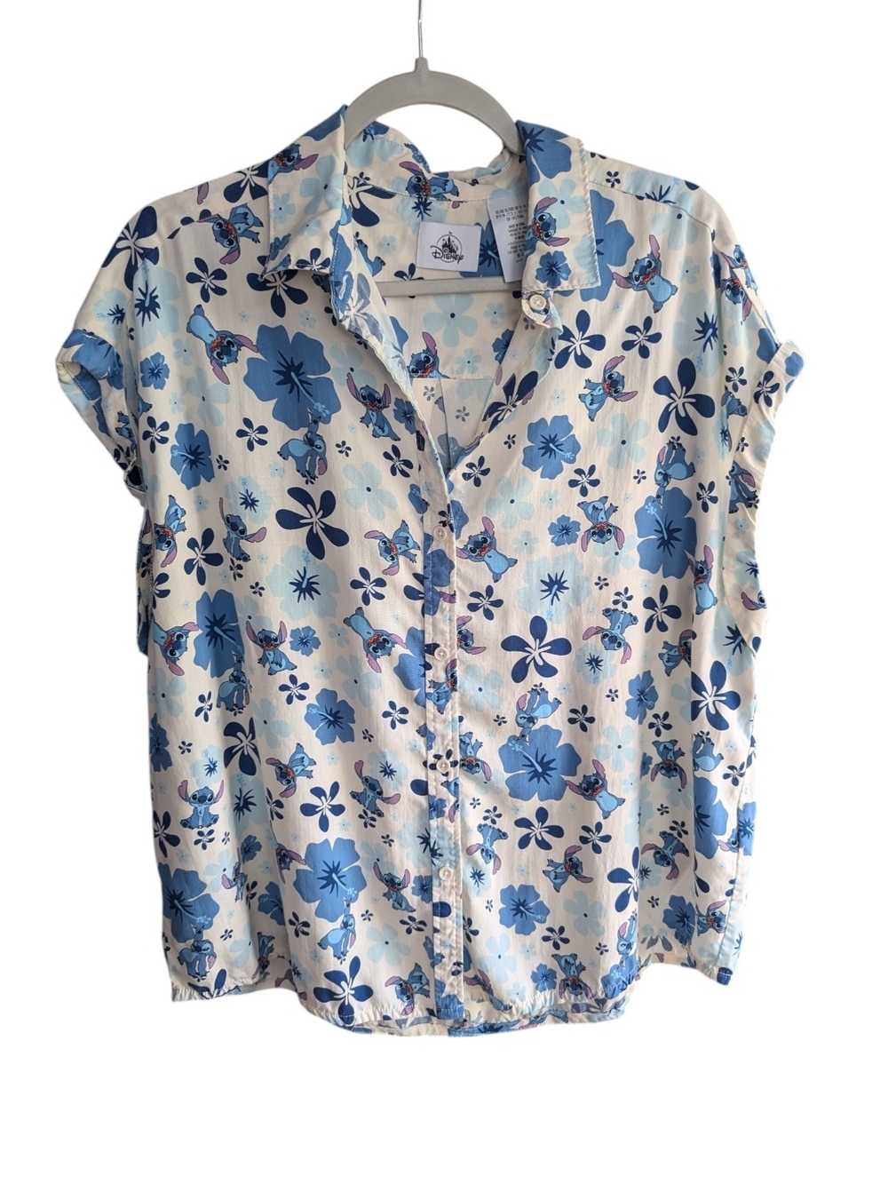 Disney Parks Lilo & Stitch Blue Floral Woven Button-Down Top - Women's XL